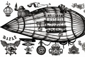 Steampunk airship in traditional style tattoo idea