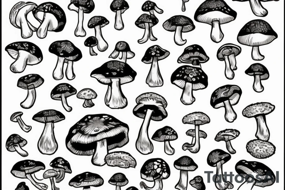 Mushrooms and girl tattoo idea