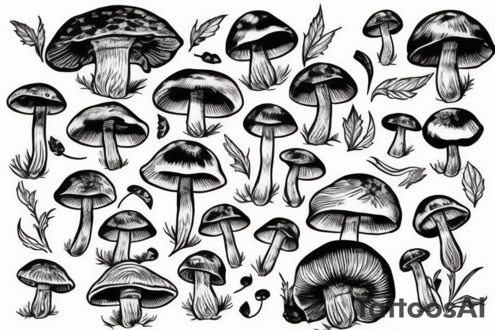 Mushrooms and girl tattoo idea