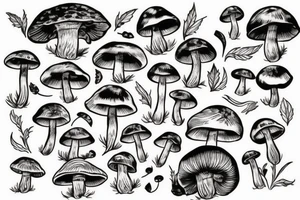 Mushrooms and girl tattoo idea