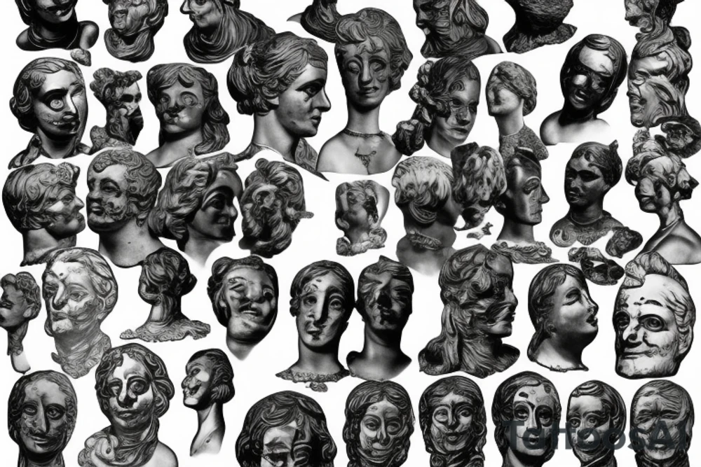 A statue of a bust that has a face covered in hands tattoo idea