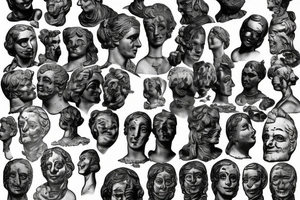 A statue of a bust that has a face covered in hands tattoo idea