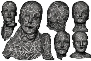 A statue of a bust that has a face covered in hands tattoo idea