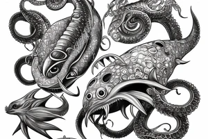 Ocean Water Oktopus Tuna Medusa Dolfin tattoo idea
