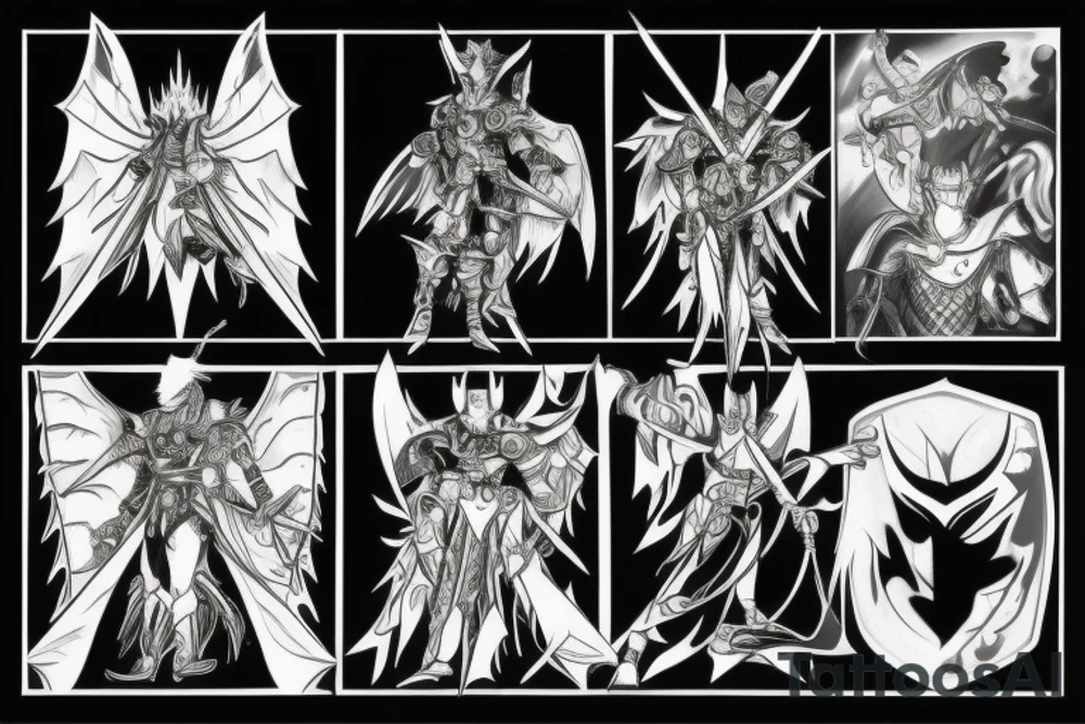 White Knight Cecil fighting Dark Knight Cecil in the mirror from Final Fantasy 4 tattoo idea