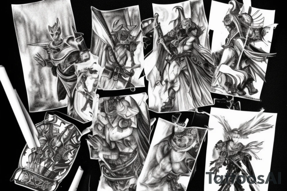 White Knight Cecil fighting Dark Knight Cecil in the mirror from Final Fantasy 4 tattoo idea