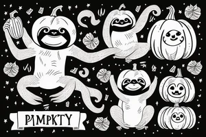 A Sloth, Pumpkin, and Monkey having a party. tattoo idea