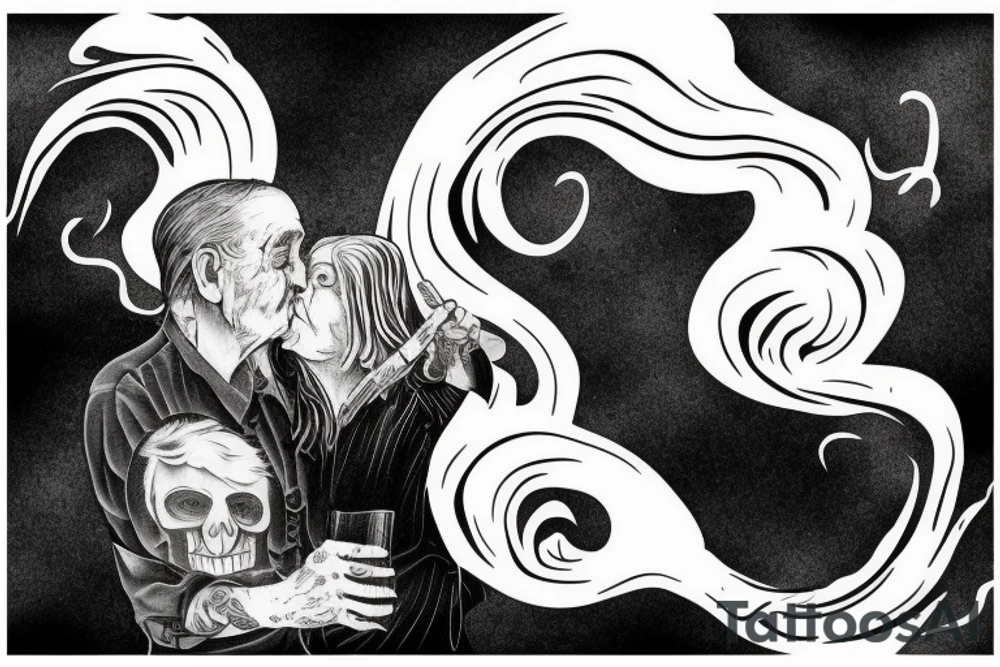 Older couple smoking a joint in a swirl of smoke leading to a quote tattoo idea