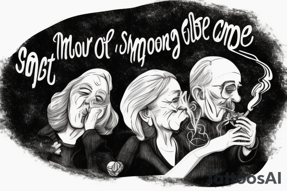 Older couple smoking a joint in a swirl of smoke leading to a quote tattoo idea
