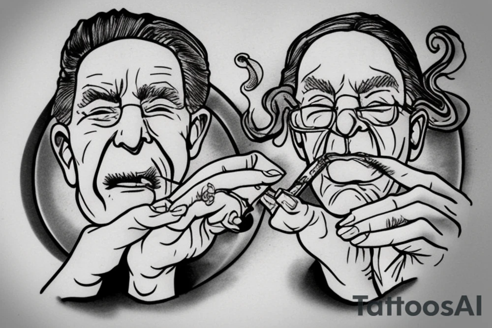 Older couple smoking a joint in a swirl of smoke leading to a quote tattoo idea