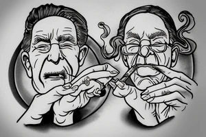 Older couple smoking a joint in a swirl of smoke leading to a quote tattoo idea
