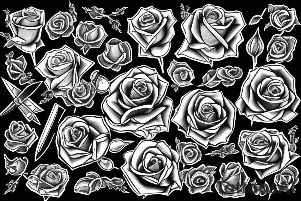 knife rose tattoo idea