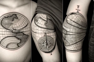 Compass surrounded by antique americas map, including number 4400 and locating buenos aires miami and los angeles tattoo idea