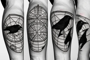 Compass, americas map, raven in the leg tattoo idea