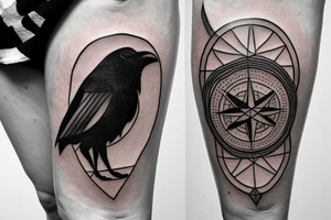 Compass, americas map, raven in the leg tattoo idea