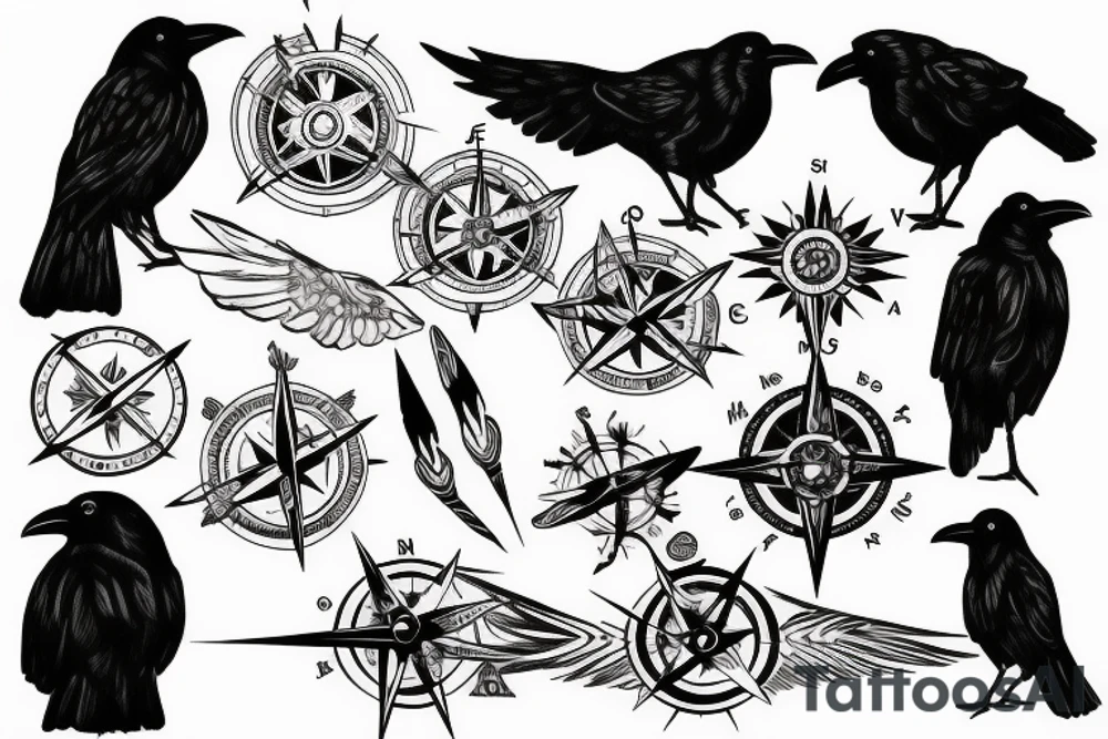 Raven with a compass tattoo idea