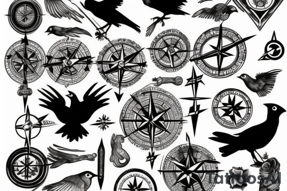 Raven with a compass tattoo idea