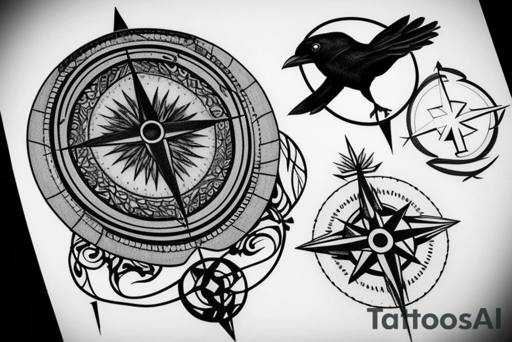 Raven with a compass tattoo idea