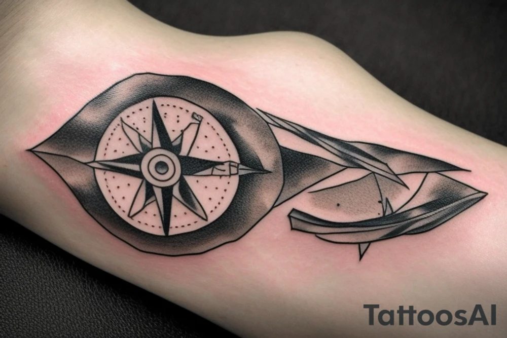 Raven with a compass in ankle tattoo idea