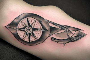 Raven with a compass in ankle tattoo idea