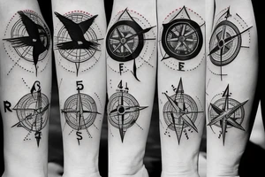 Raven with a compass and number 4400 in ankle tattoo idea