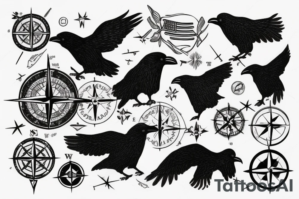 Compass map americas raven tattoo idea