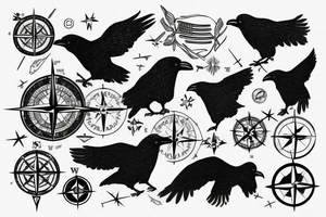 Compass map americas raven tattoo idea