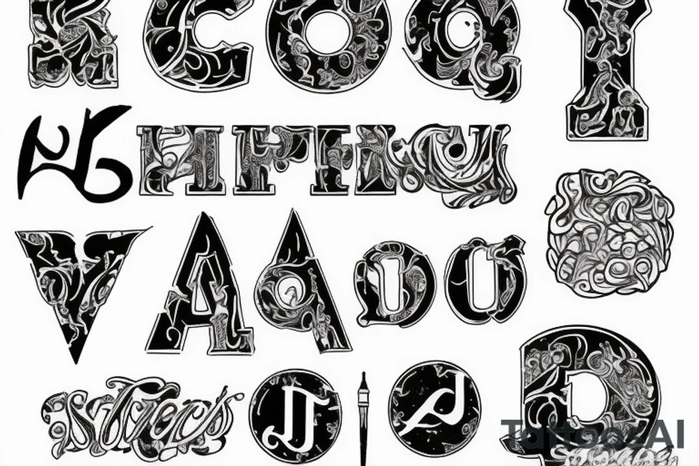 It must be focused on the  capital letter J but must be hidden with other letters tattoo idea