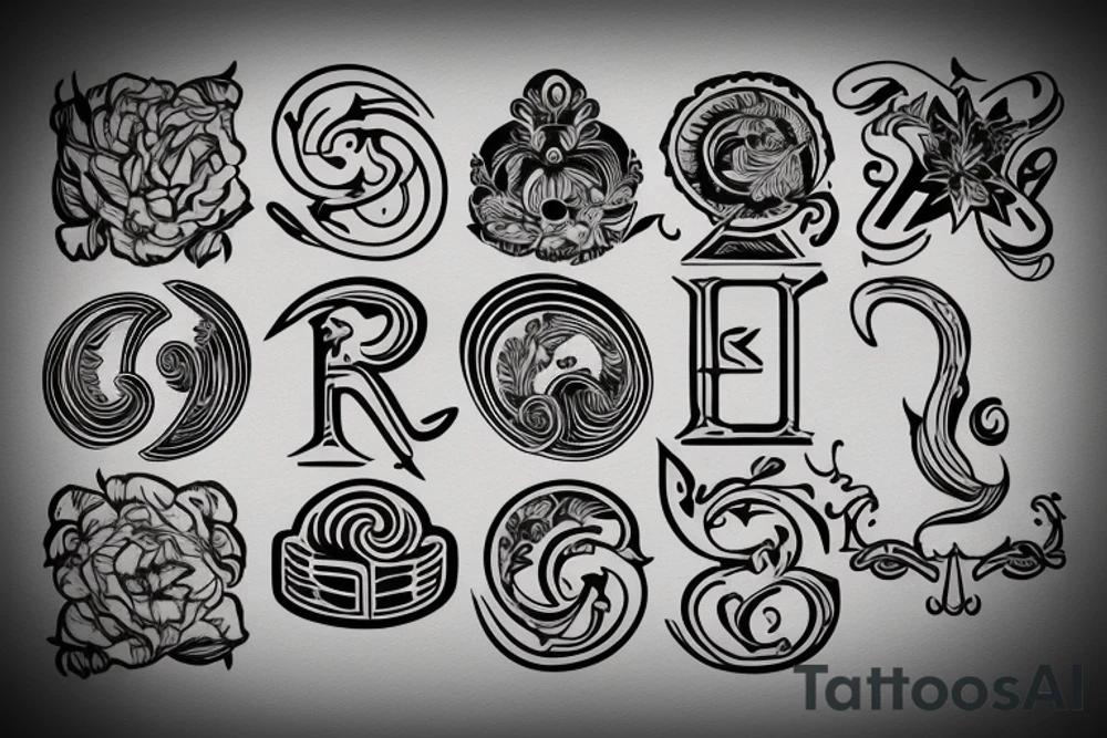 A capital j letter in an 1900 modernist style tattoo idea