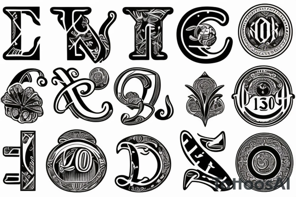 A capital j letter in an 1900 modernist style tattoo idea