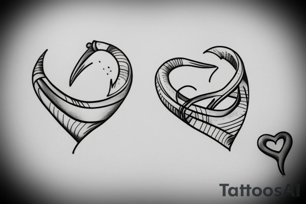 Fish hook a heart tattoo idea
