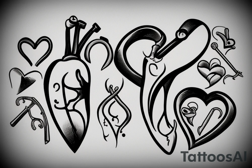 Fish hook a heart tattoo idea