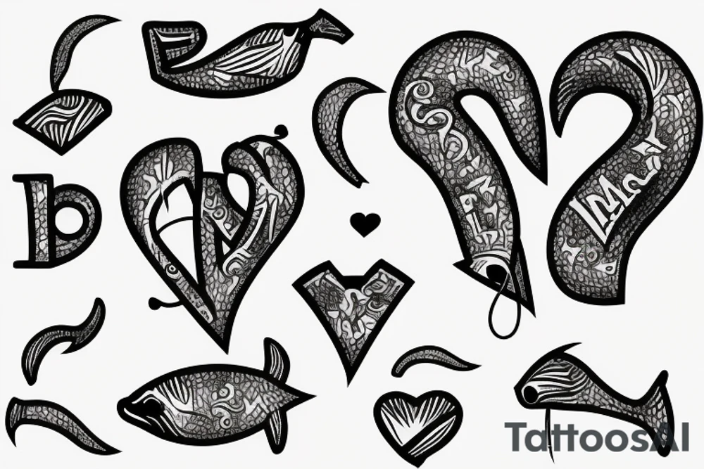 Fish hook a heart with a j letter tattoo idea