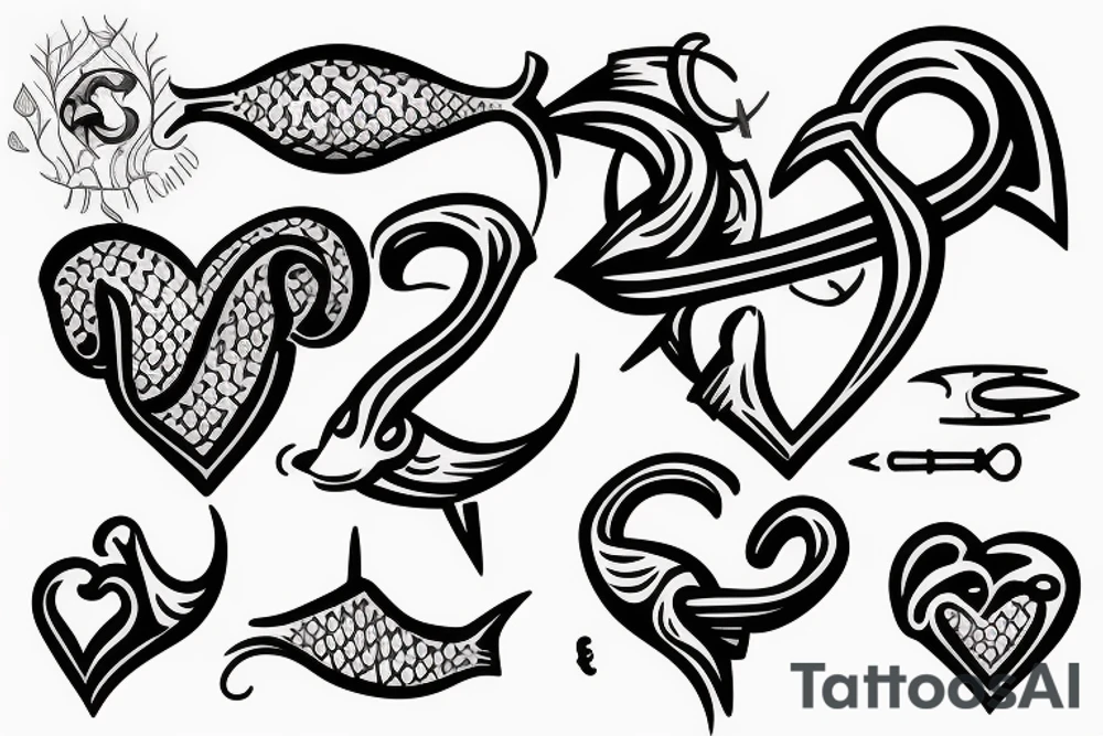 Fish hook a heart with a j letter tattoo idea
