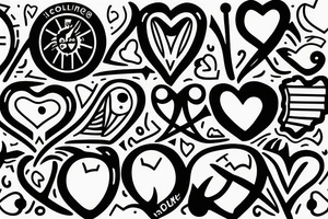 Fish hook a heart with a j letterin modernist style tattoo idea