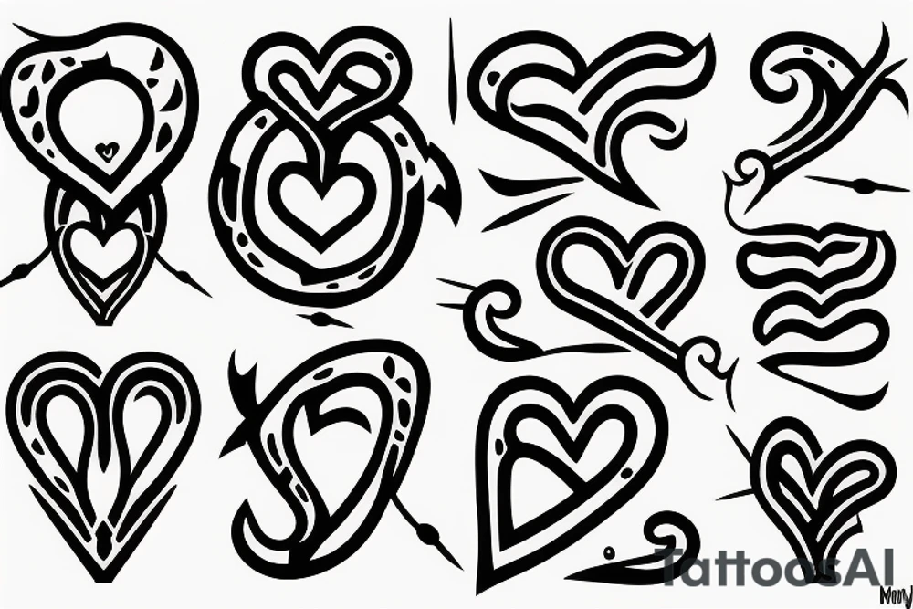 Fish hook a heart with a j letterin modernist style tattoo idea