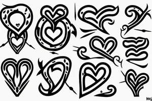 Fish hook a heart with a j letterin modernist style tattoo idea
