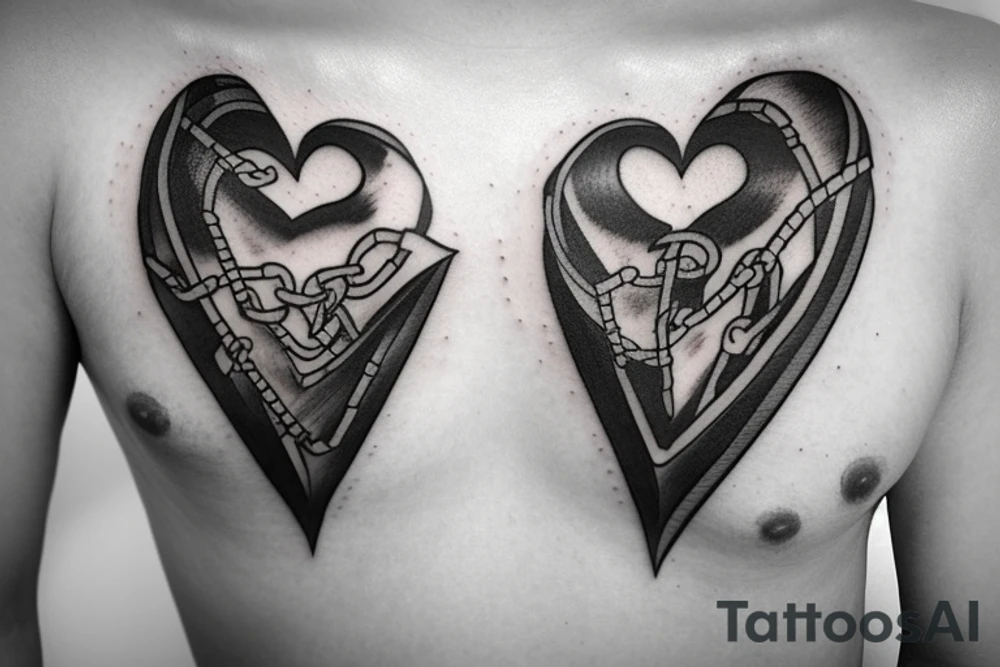 chained heart with a j letter tattoo idea