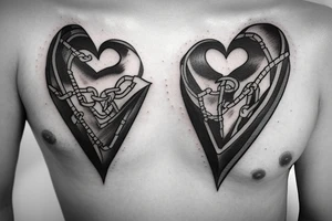 chained heart with a j letter tattoo idea