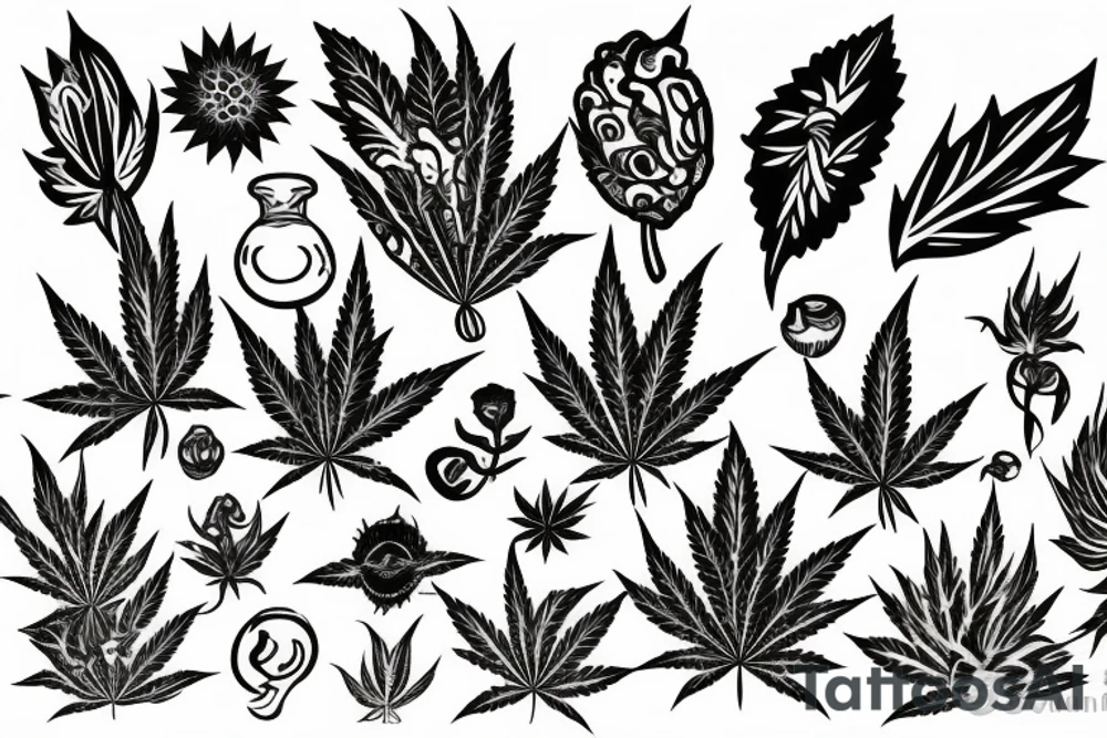 Small image representing friends, weed, psychedelics tattoo idea