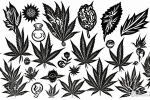 Small image representing friends, weed, psychedelics tattoo idea