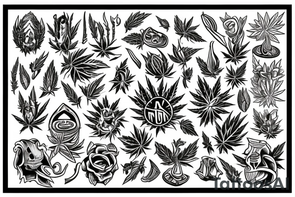 Small image representing friends, weed, psychedelics tattoo idea