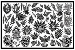 Small image representing friends, weed, psychedelics tattoo idea