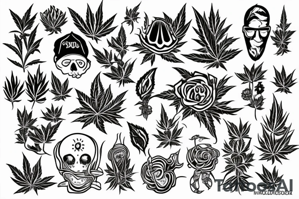 Small image representing friends, weed, psychedelics tattoo idea