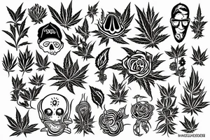 Small image representing friends, weed, psychedelics tattoo idea