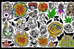 Small image representing friends, weed, psychedelics tattoo idea