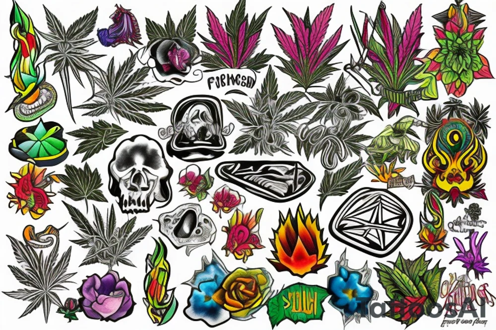 Small image representing friends, weed, psychedelics tattoo idea