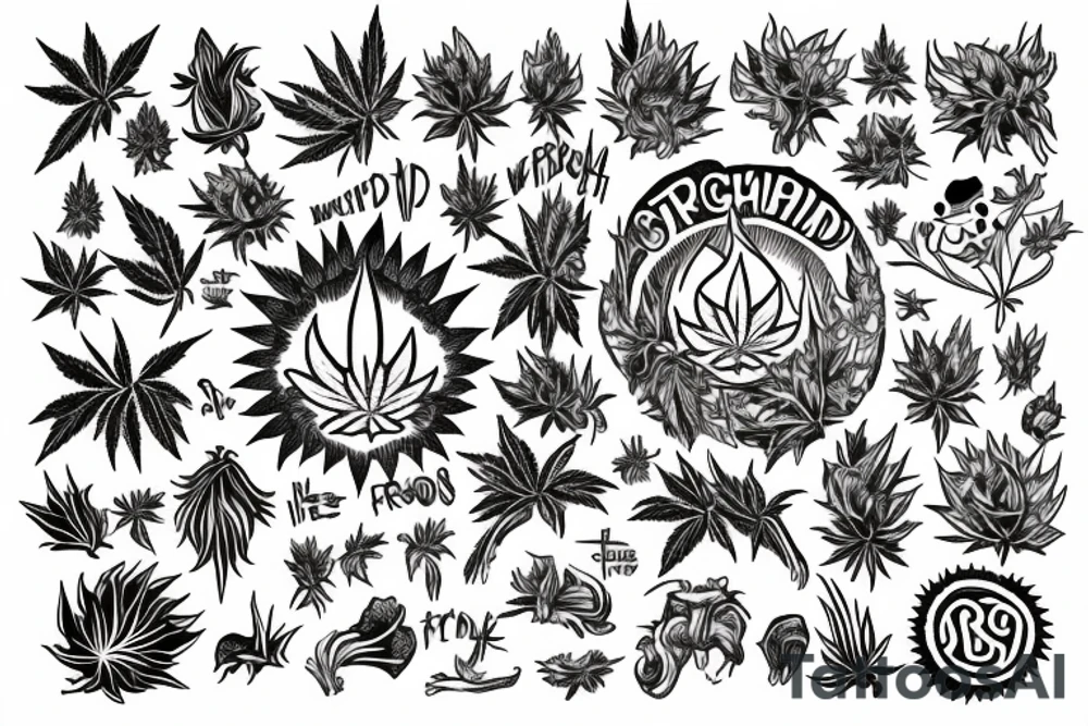 Small image representing friends, weed, psychedelics tattoo idea
