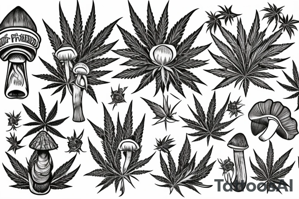 Small image representing friends, weed, shrooms tattoo idea