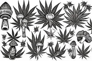 Small image representing friends, weed, shrooms tattoo idea